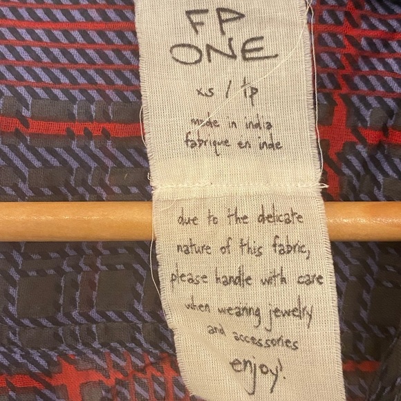 Free People One Sadie Semi Sheer Plaid Dress Size XS Tie Waist Button Down - Picture 6 of 7